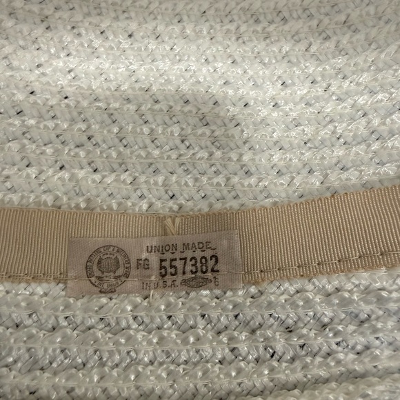 Vintage Union Made White Straw Hat Bow Detail Size M Summer Boater